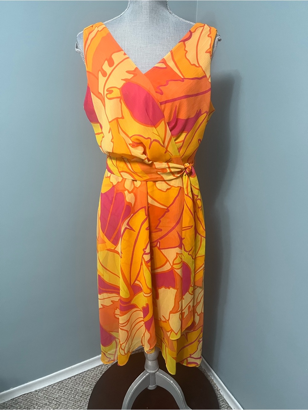 JOSEPH RIBKOFF tropical print wrap chiffon dress women’s size 14 - Picture 3 of 9